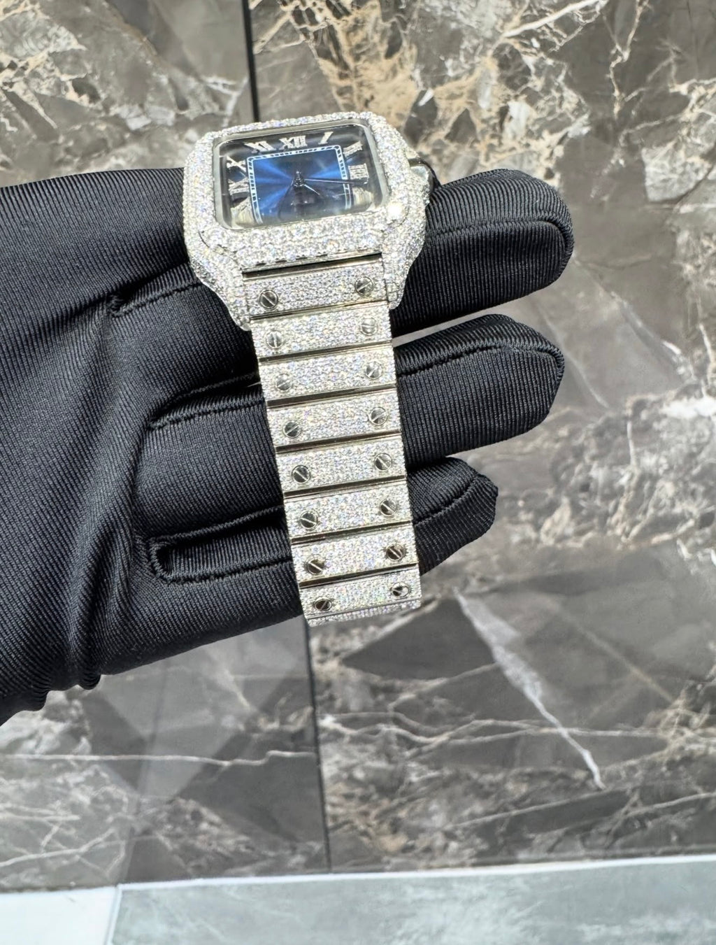 Santos VVS1 Moissanite 41mm 'White/Blue Dial'