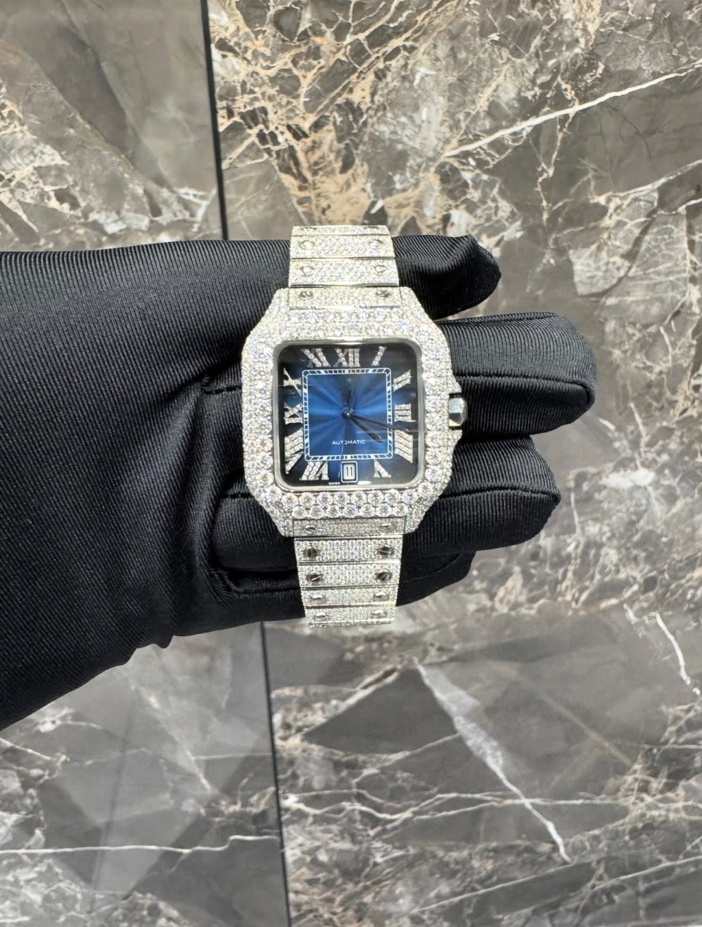 Santos VVS1 Moissanite 41mm 'White/Blue Dial'