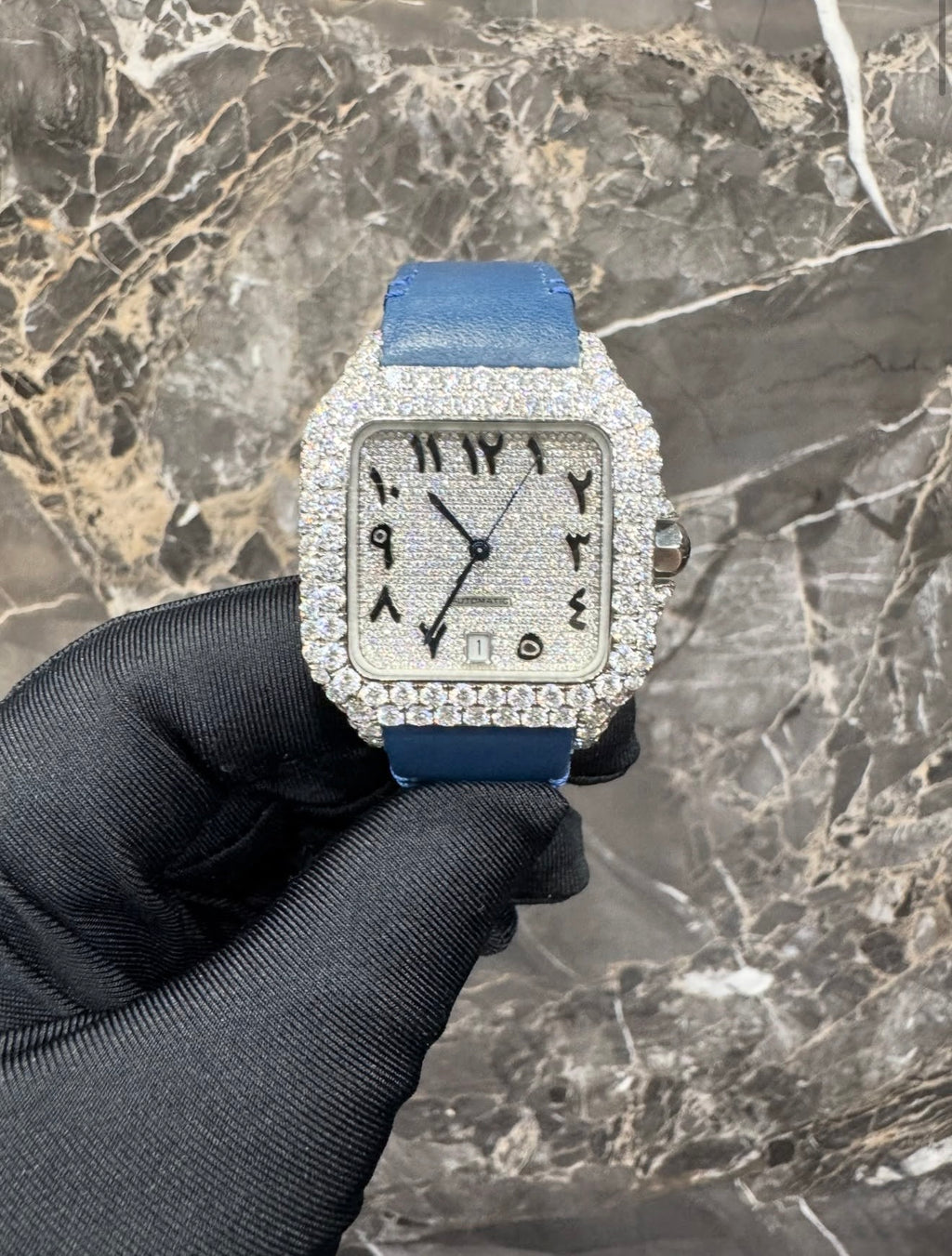 Santos VVS1 Moissanite Arabic Dial 41mm 'White/Blue'
