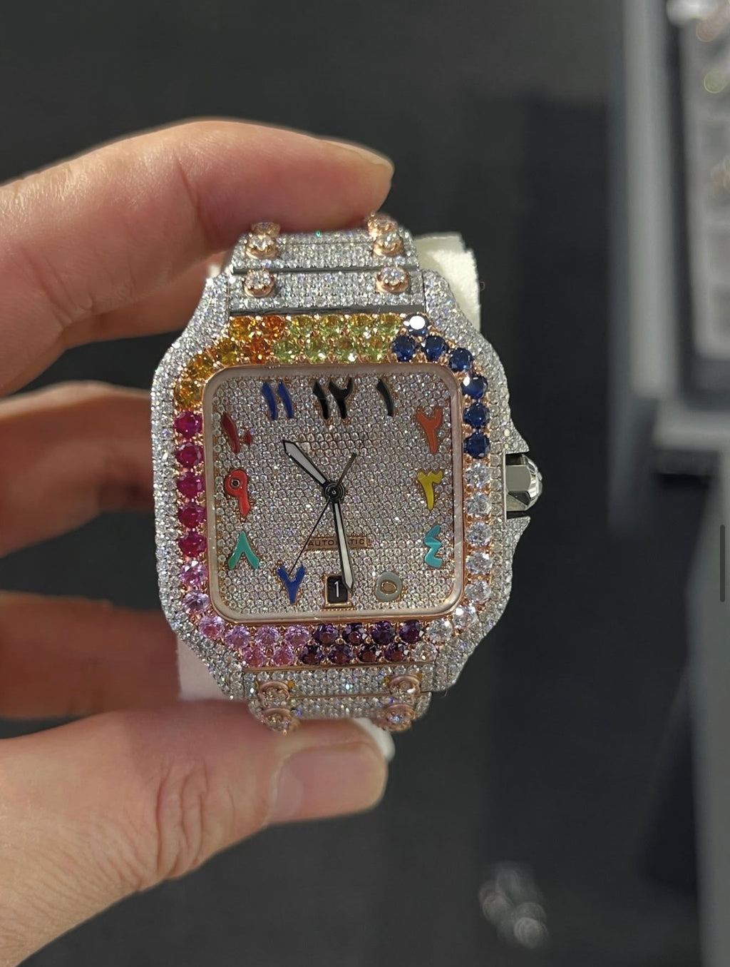 Santos VVS1 Moissanite Two-Tone 41mm 'Rose Gold' Muiltcolor
