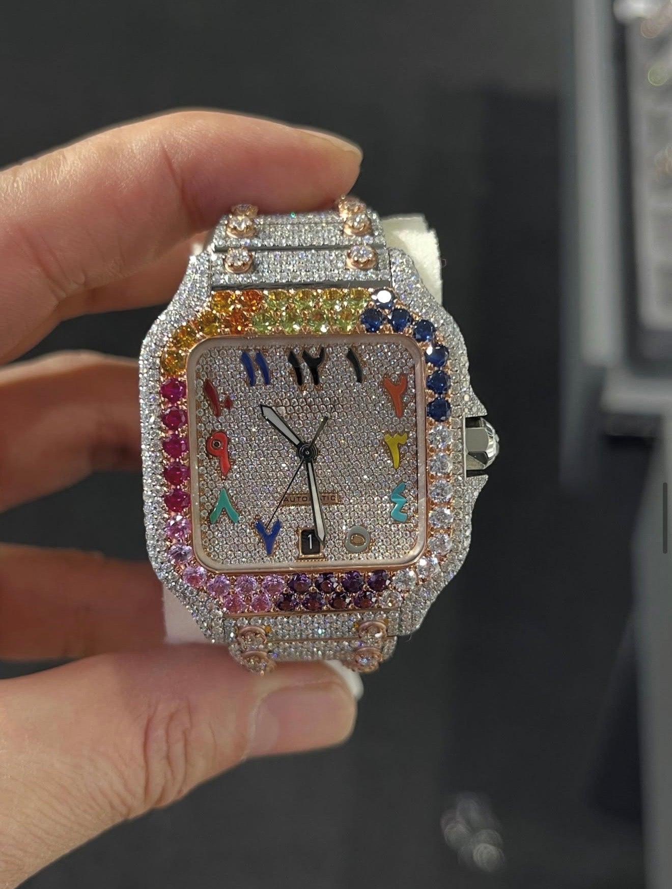Santos VVS1 Moissanite Two-Tone 41mm 'Rose Gold' Muiltcolor