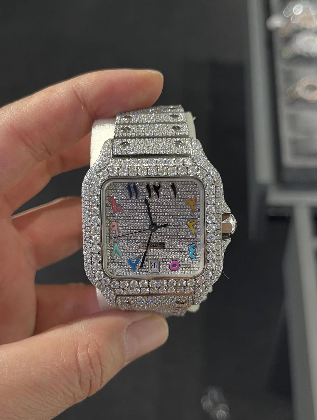Santos VVS1 Moissanite Arabic Dial 41mm 'White' Multicolor