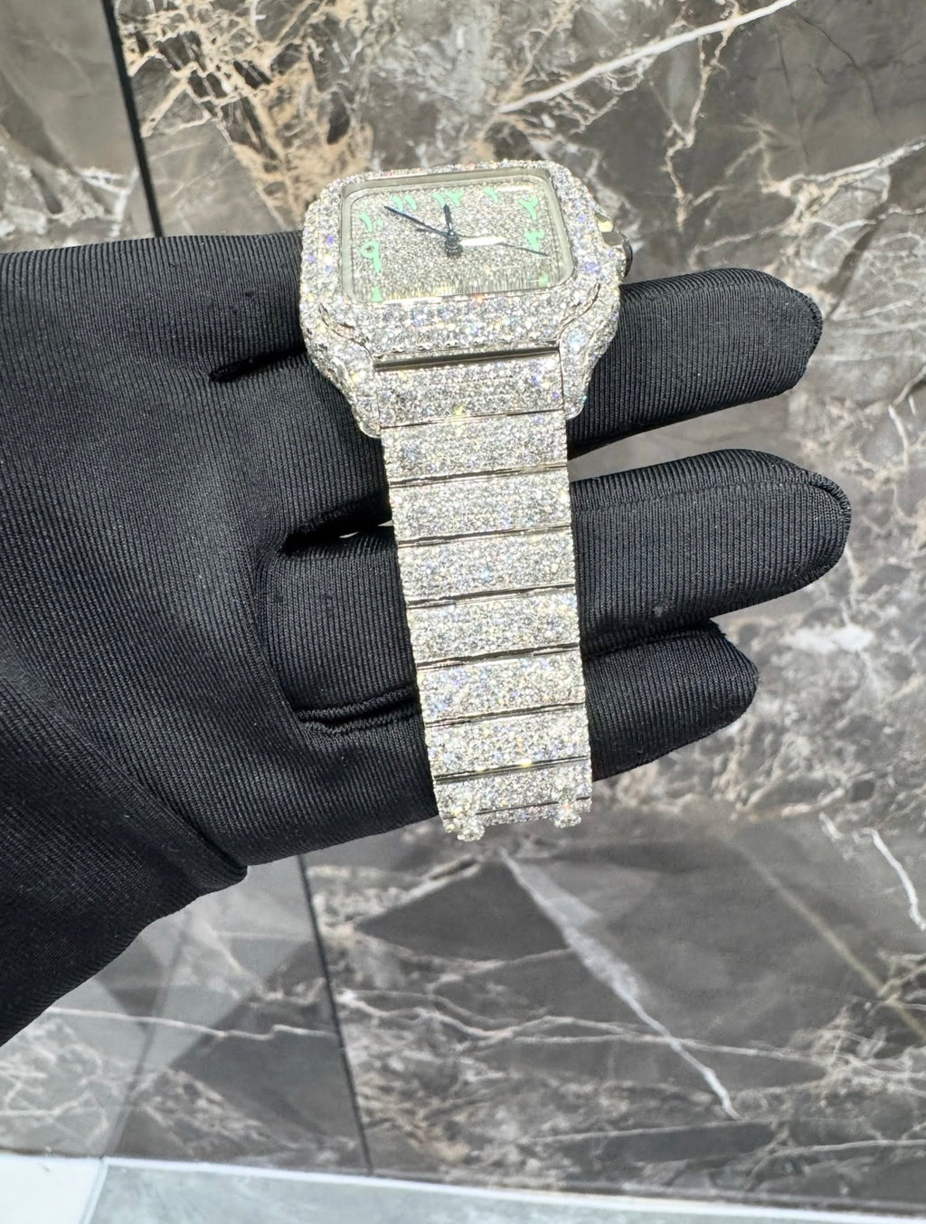 Santos VVS1 Moissanite Arabic Dial 41mm Two-Tone 'White' Green Dial