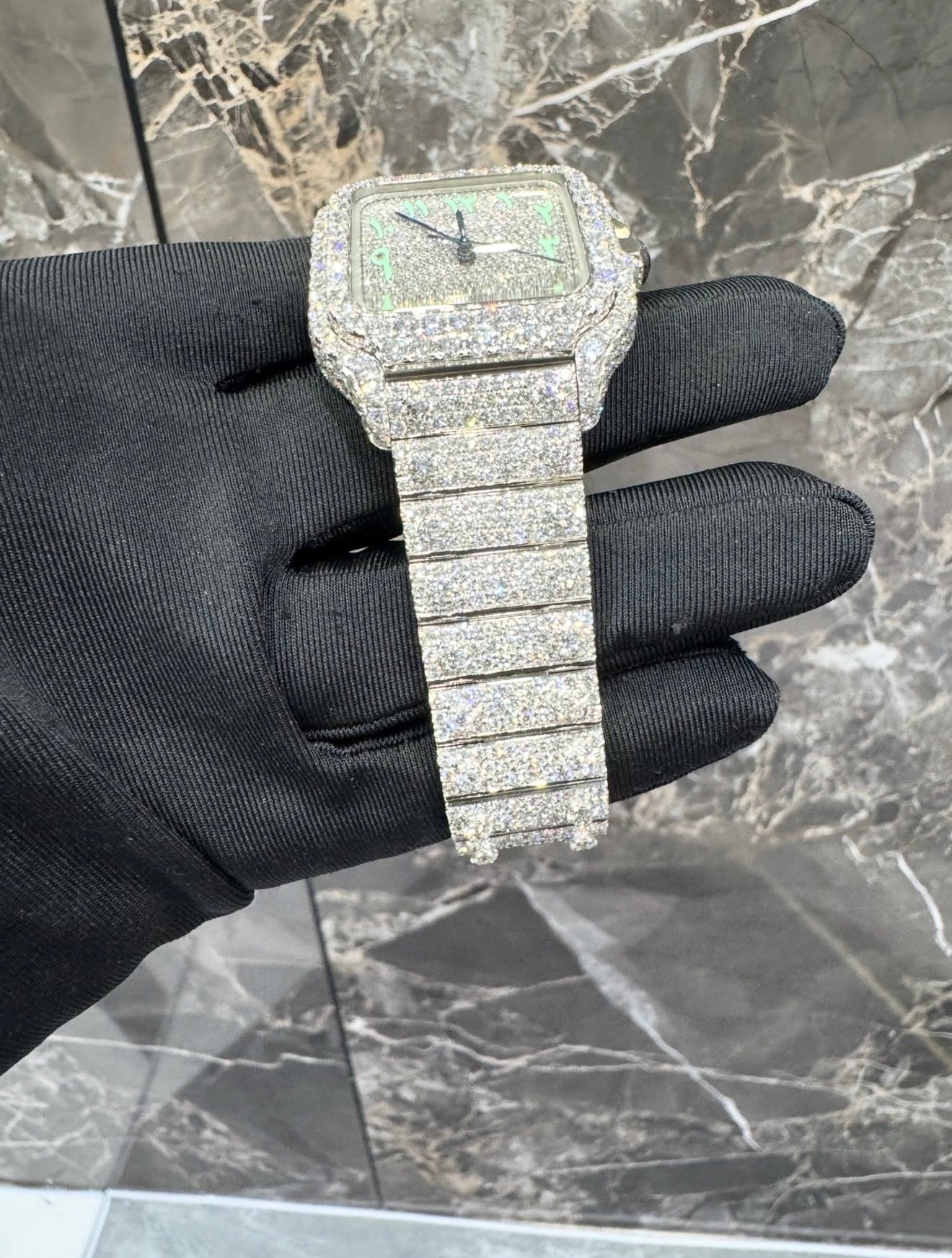 Santos VVS1 Moissanite Arabic Dial 41mm Two-Tone 'White' Green Dial