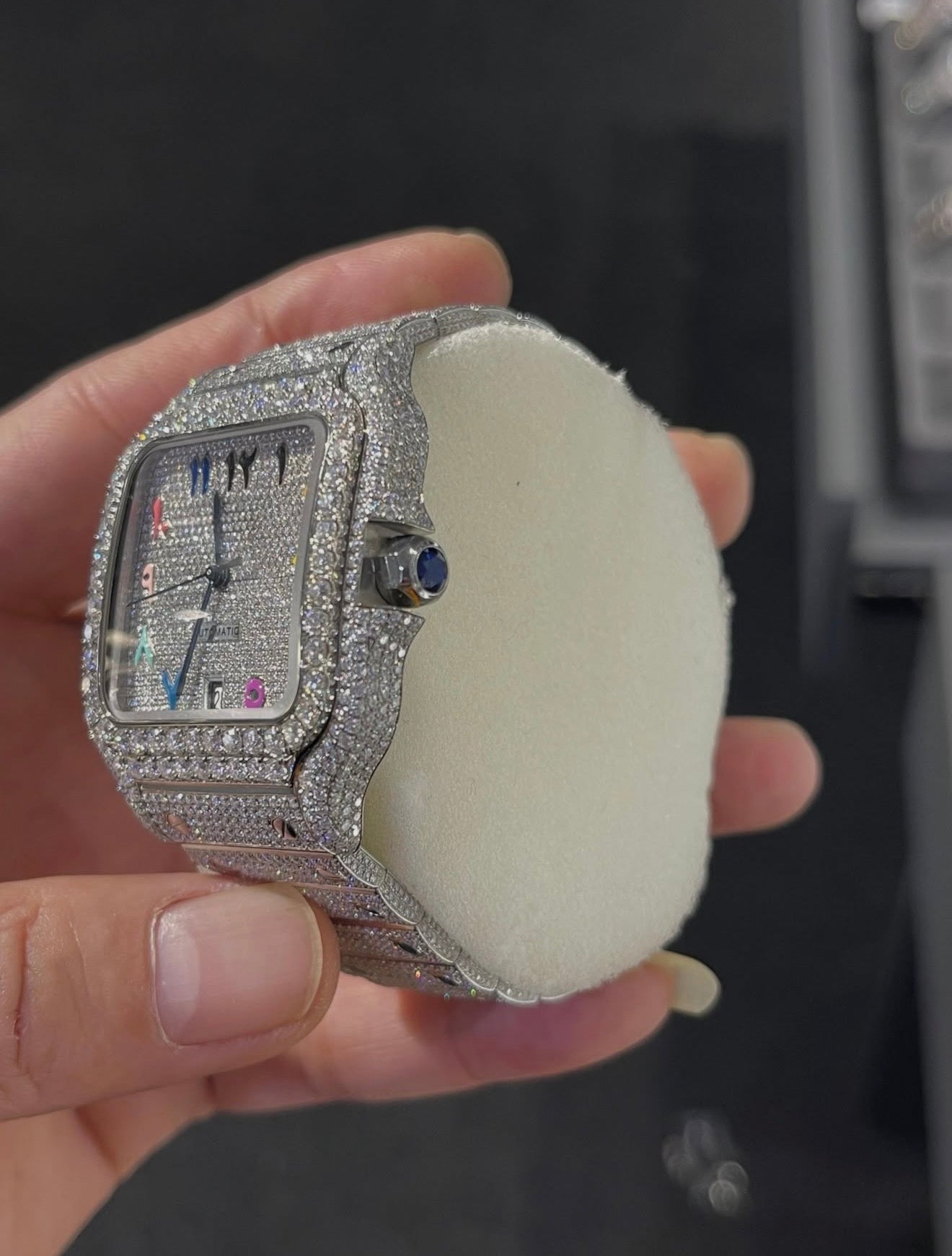 Santos VVS1 Moissanite Arabic Dial 41mm 'White' Multicolor