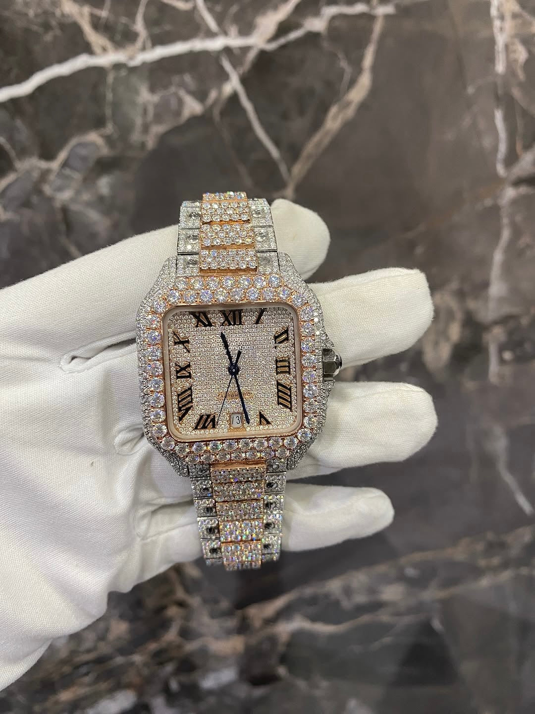 Santos VVS1 Moissanite 41mm 'Rose Gold' White Dial