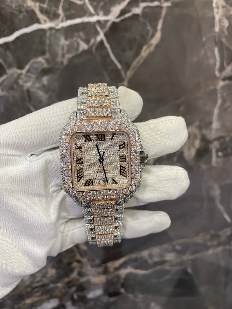 Santos VVS1 Moissanite 41mm 'Rose Gold' White Dial