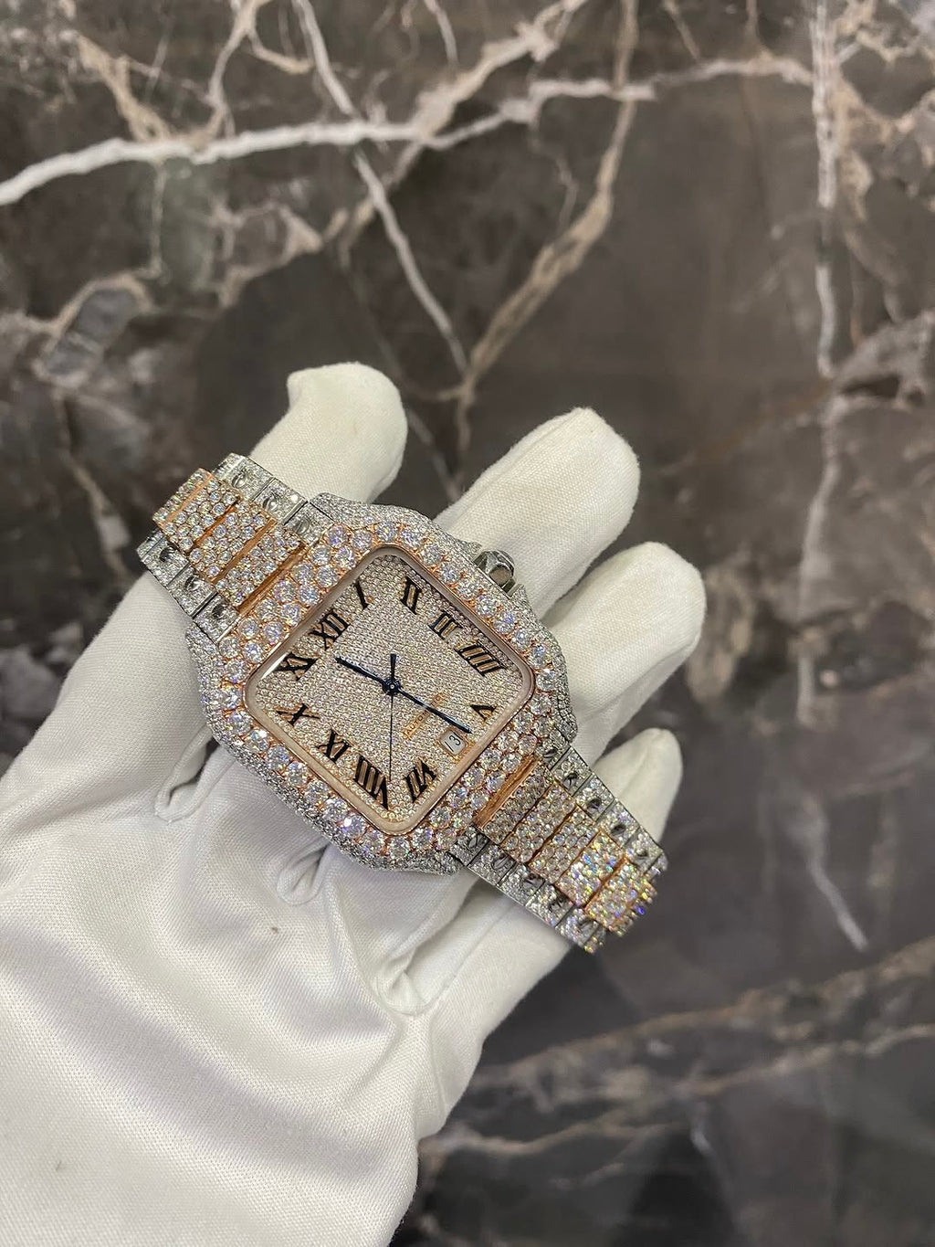 Santos VVS1 Moissanite 41mm 'Rose Gold' White Dial