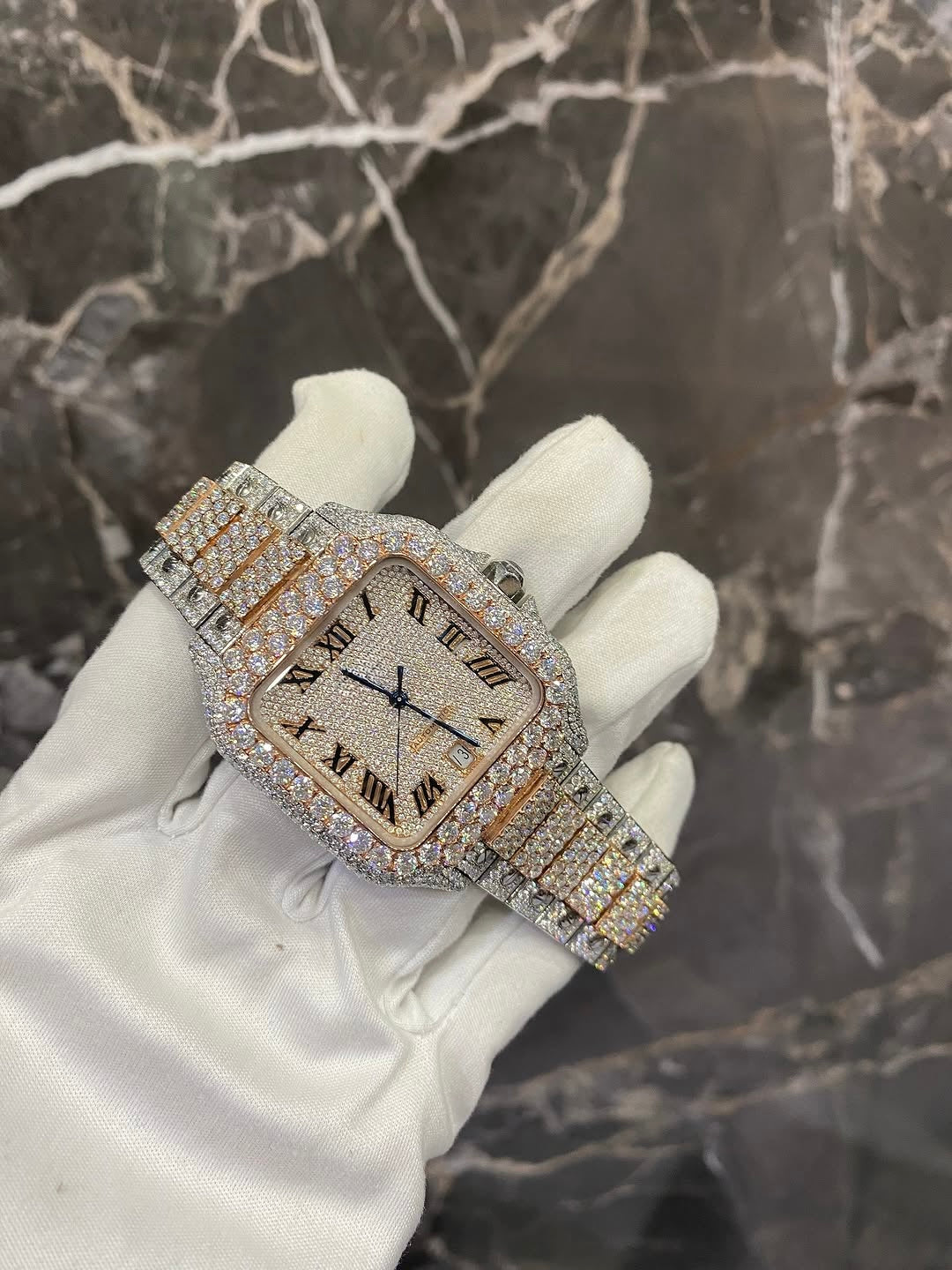Santos VVS1 Moissanite 41mm 'Rose Gold' White Dial