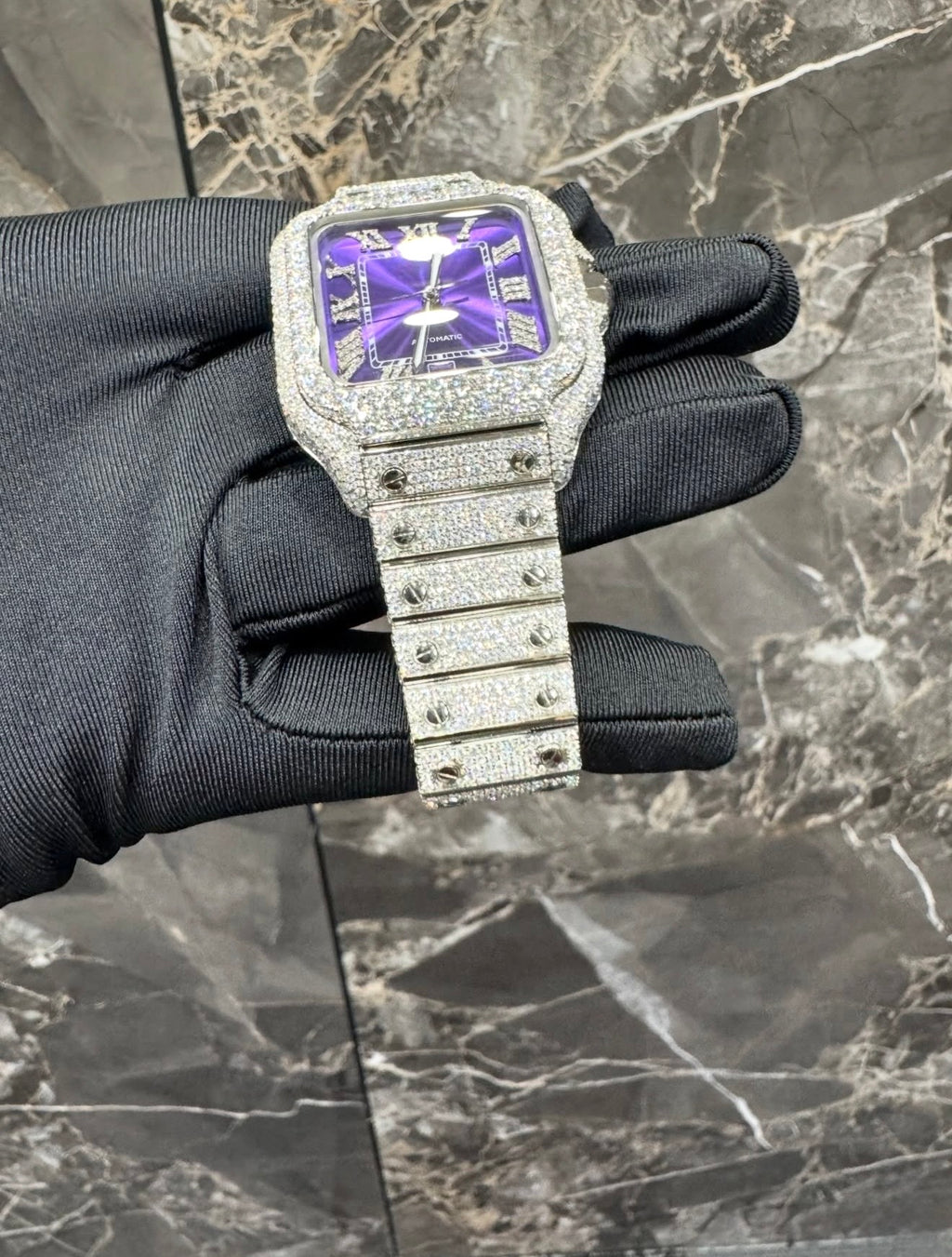 Santos VVS1 Moissanite 41mm 'White' Purple Dial