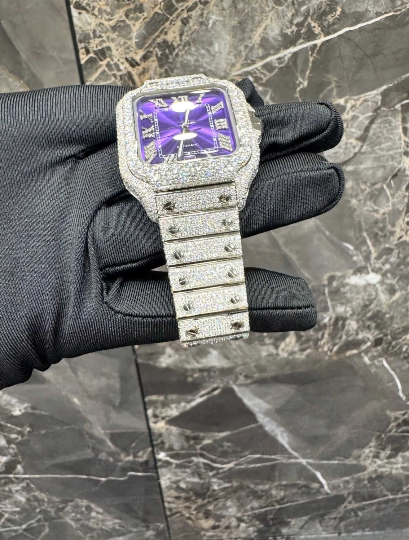 Santos VVS1 Moissanite 41mm 'White' Purple Dial