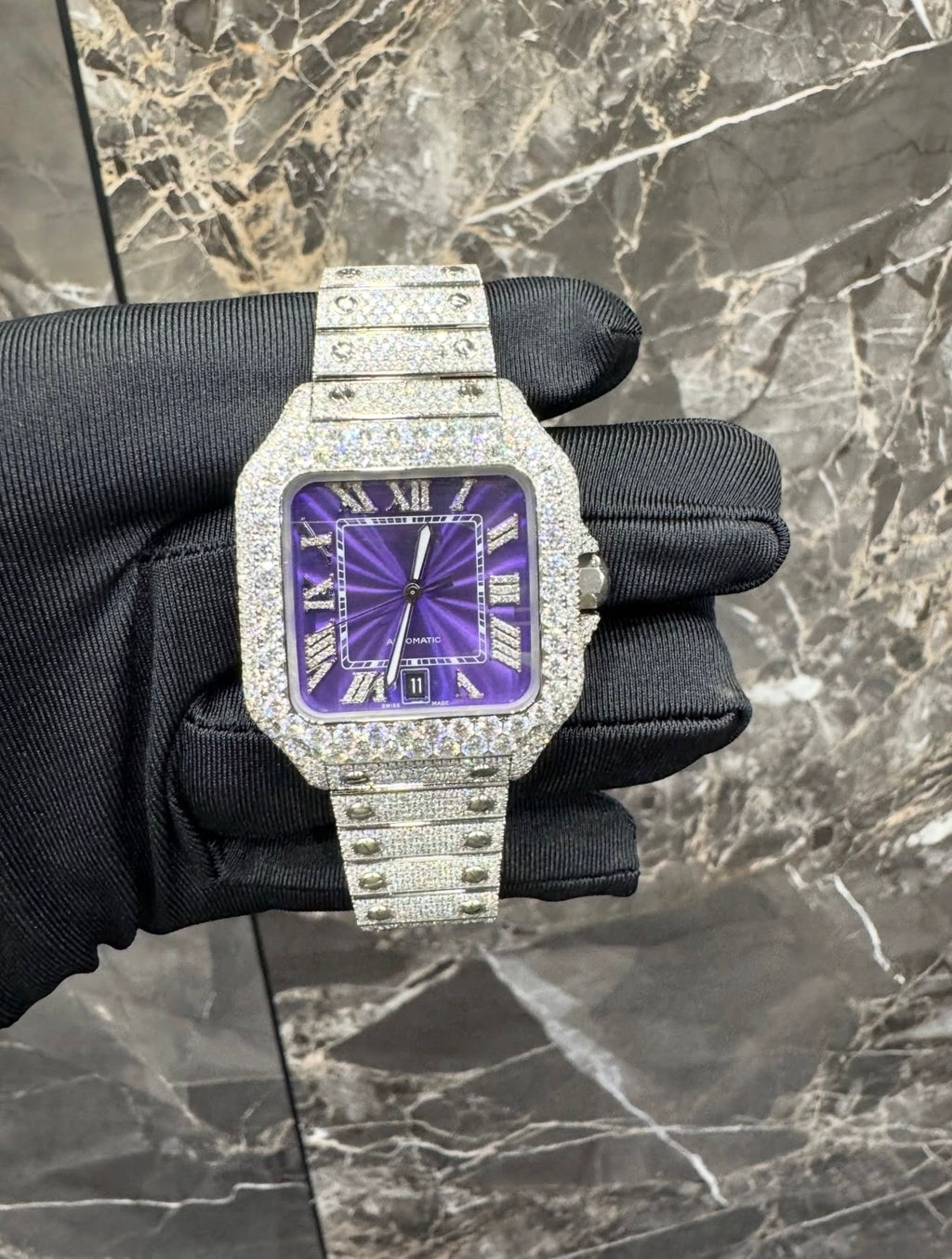 Santos VVS1 Moissanite 41mm 'White' Purple Dial