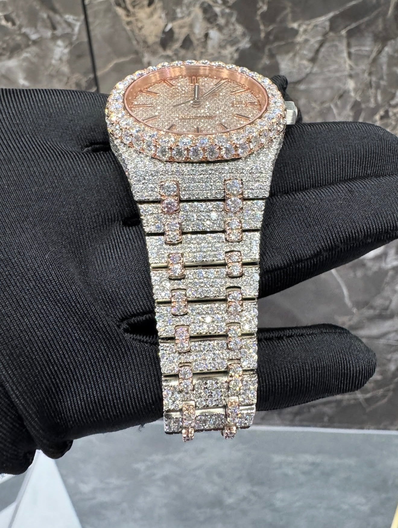Royal Oak VVS1 Moissanite 41mm Two-Tone 'Rose Gold' White Dial