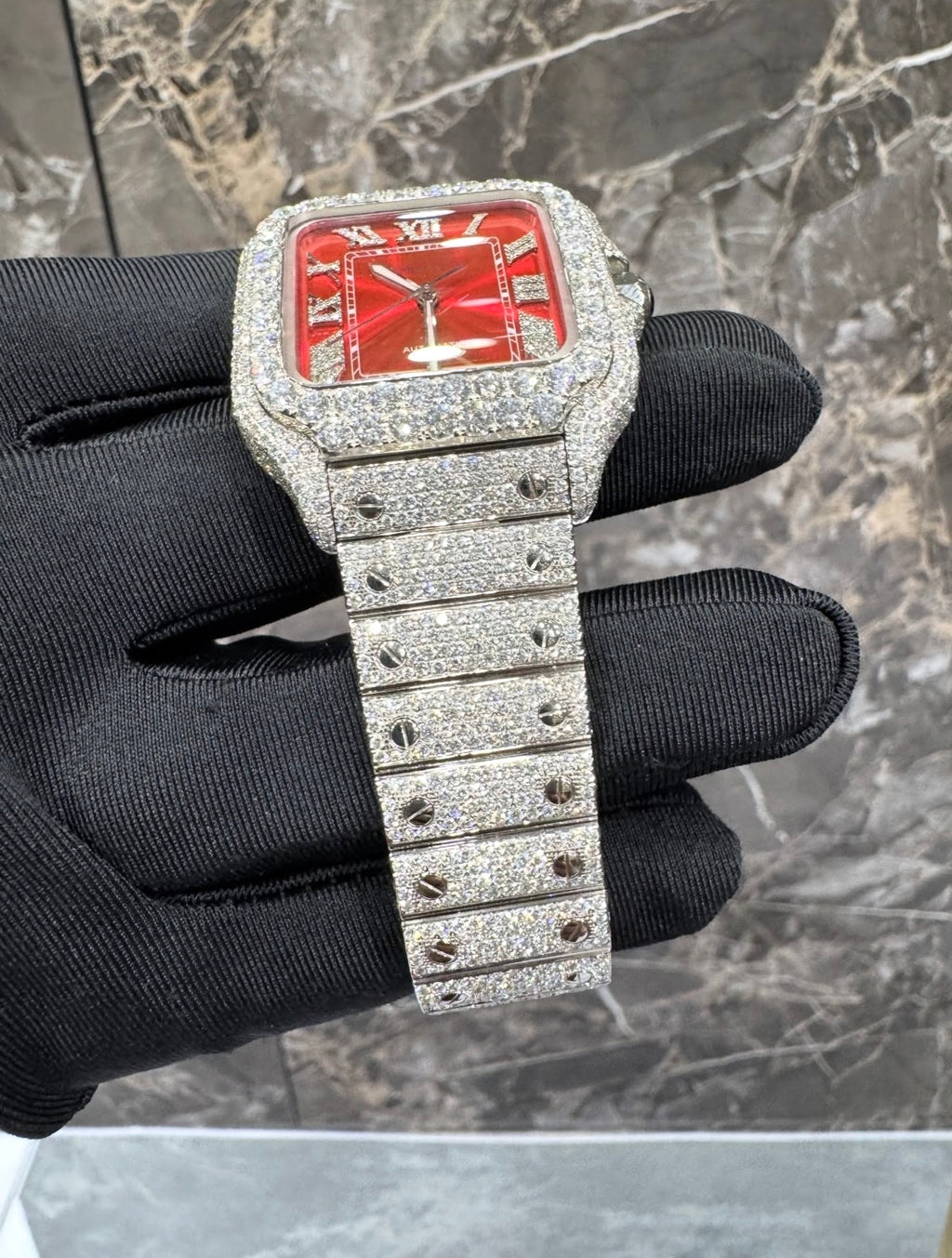 Santos VVS1 Moissanite 41mm 'White' Red Dial