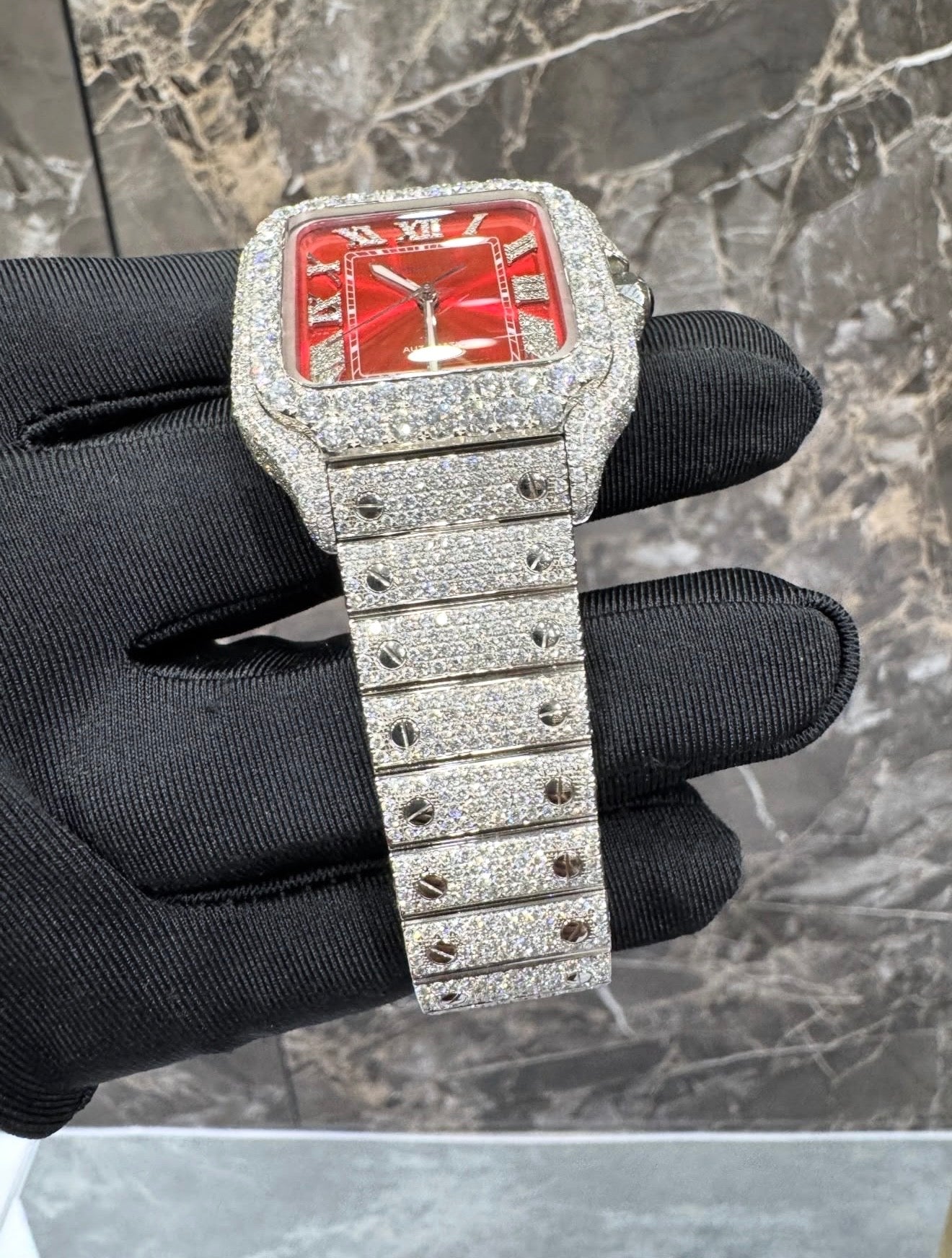 Santos VVS1 Moissanite 41mm 'White' Red Dial