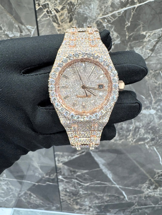 Royal Oak VVS1 Moissanite 41mm Two-Tone 'Rose' Black Dial