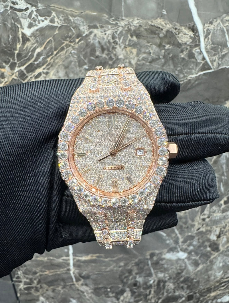 Royal Oak VVS1 Moissanite 41mm Two-Tone 'Rose' White Dial