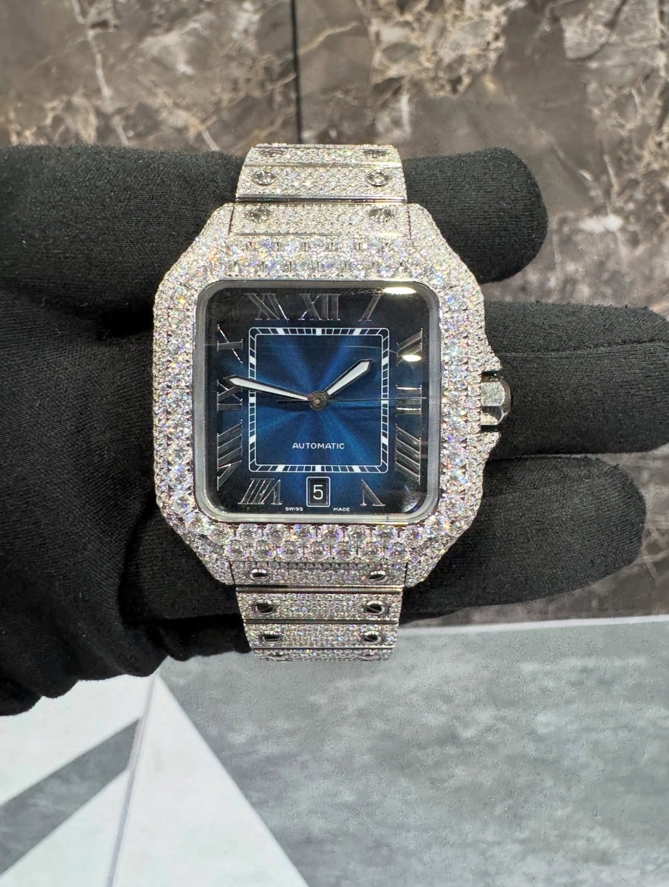 Santos VVS1 Moissanite 41mm 'White/Blue Dial'
