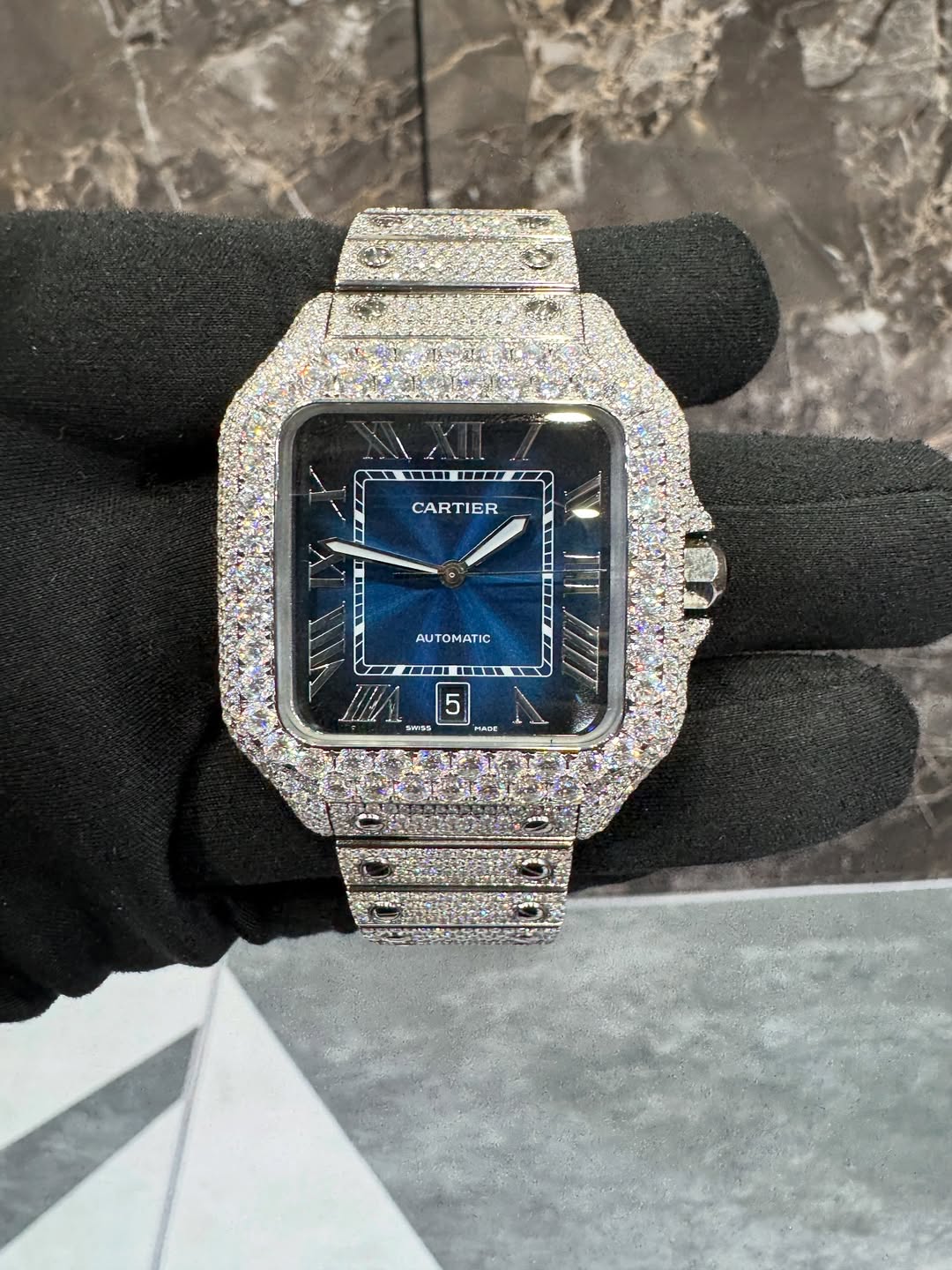 Santos VVS1 Moissanite 41mm 'White/Blue Dial'